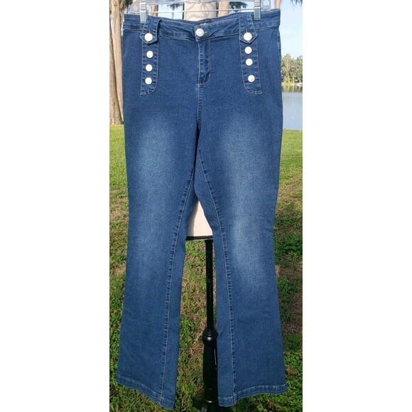 Zoe + Phoebe High Rise Slim Boot Leg Dark Wash Stretch Blue Jeans Women’s Sz 12 - Picture 2 of 16